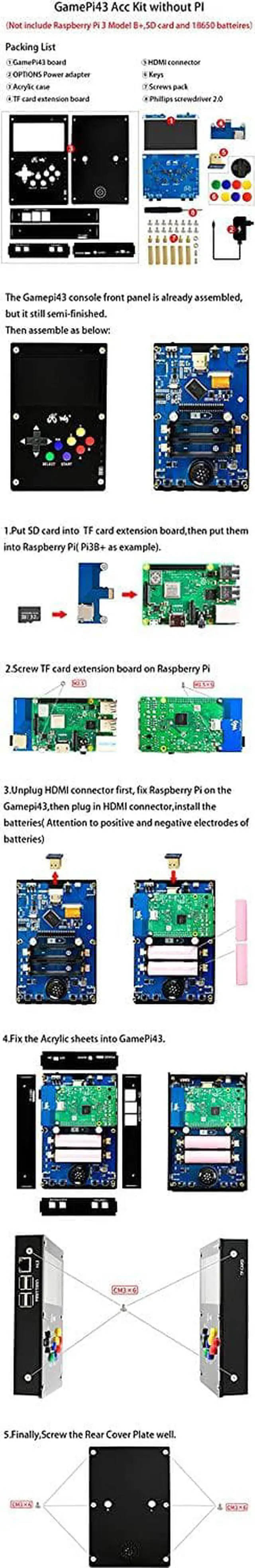 Alt view image 6 of 7 - GamePi43 Accessories Kit for Raspberry Pi 4B/3B+/3B/2B/B+ Portable Retro Video Handheld Game Console with 4.3inch IPS Display 800x480 Pixel 60 fps Smooth Gaming Experience Speaker Earphone Jack