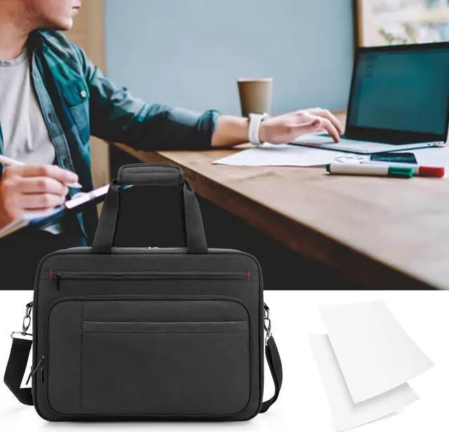 Alt view image 7 of 7 - samdew Double-layer Portable Mobile Printer Storage Bag Compatible with HP Tango/Tango X, HP Officejet 250/200, Printer Carrying Case with 15.6" Laptop Layer, Shoulder & Trolley Strap, Bag Only