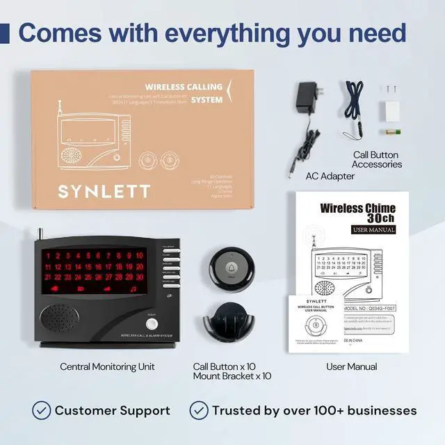 Alt view image 6 of 7 - Wireless Calling System Nurse Call System Caregiver Pager for Restaurant Clinic Nursing Home 7 Languages 8 Alert Tones, 10 Call Buttons and 1 Monitoring Unit for Patients Seniors Customer