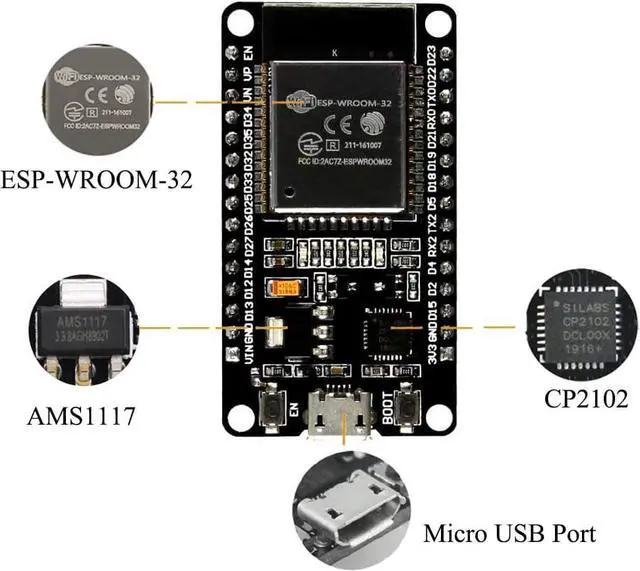 Alt view image 4 of 7 - 10PCS ESP32S ESP32 ESP-WROOM-32 Development Board 2.4GHz Dual-Core WiFi +Bluetooth 2 Function Microcontroller for Arduino