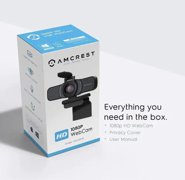 Alt view image 7 of 7 - Amcrest 1080P Webcam with Microphone & Privacy Cover, Web Cam USB Camera, Computer HD Streaming Webcam for PC Desktop & Laptop w/Mic, Wide Angle Lens & Large Sensor for Superior Low Light (AWC201-B)