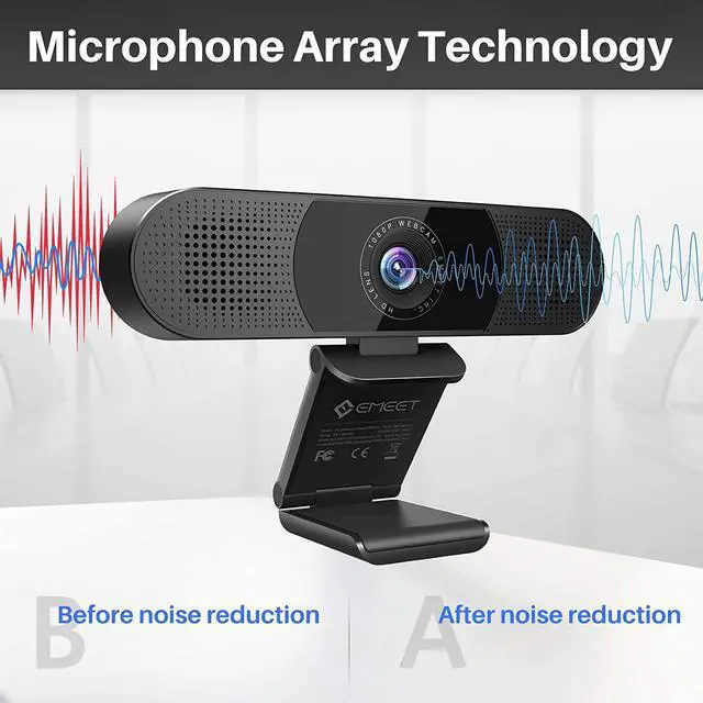Alt view image 4 of 7 - EMEET 3 in 1 Webcam - 1080P Webcam with Microphone and Speakers, Noise Reduction, Auto Low Light Correction W/Cover, C980 Pro USB Camera Webcam 60°-98° for Video Conferencing Streaming/Gaming/Class