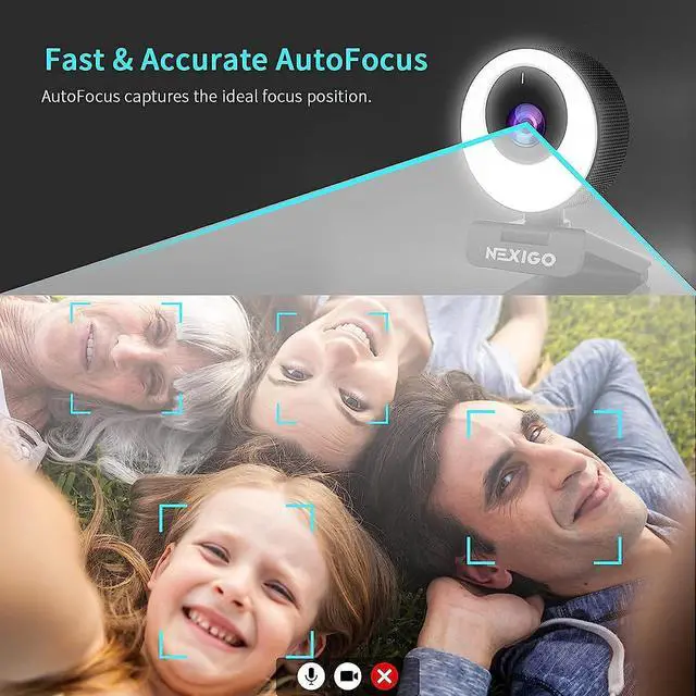 Alt view image 7 of 7 - NexiGo N620E 60FPS AutoFocus ePTZ Webcam, 2X Digital Zoom, Ring Light & Privacy Cover, [Software Included], 1080P FHD Streaming Web Camera, Dual Stereo Mics, for Zoom Skype Teams