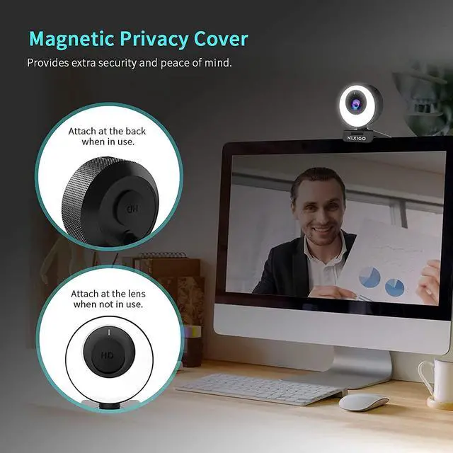 Alt view image 5 of 7 - NexiGo N620E 60FPS AutoFocus ePTZ Webcam, 2X Digital Zoom, Ring Light & Privacy Cover, [Software Included], 1080P FHD Streaming Web Camera, Dual Stereo Mics, for Zoom Skype Teams