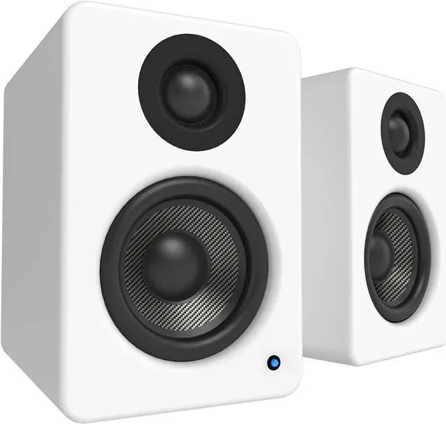 Alt view image 2 of 7 - Kanto YU2MW 100W Bookshelf Computer Gaming Speakers - Matte White (Pair) with Kanto SP6HD 6" Fixed-Height Desktop Stands for Bookshelf Speakers - Black (Pair) (2022)