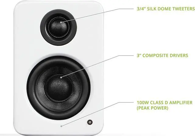 Alt view image 3 of 7 - Kanto YU2MW 100W Bookshelf Computer Gaming Speakers - Matte White (Pair) with Kanto SP6HD 6" Fixed-Height Desktop Stands for Bookshelf Speakers - Black (Pair) (2022)