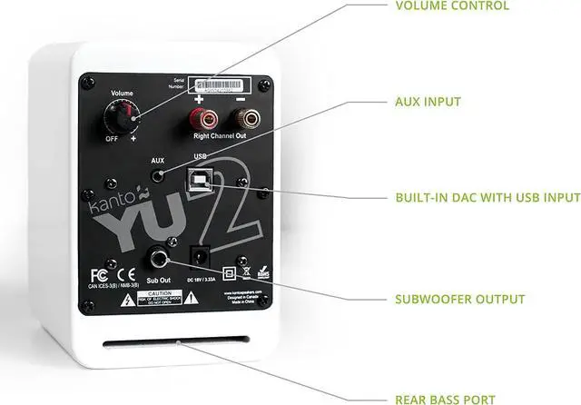 Alt view image 4 of 7 - Kanto YU2MW 100W Bookshelf Computer Gaming Speakers - Matte White (Pair) with Kanto SP6HD 6" Fixed-Height Desktop Stands for Bookshelf Speakers - Black (Pair) (2022)