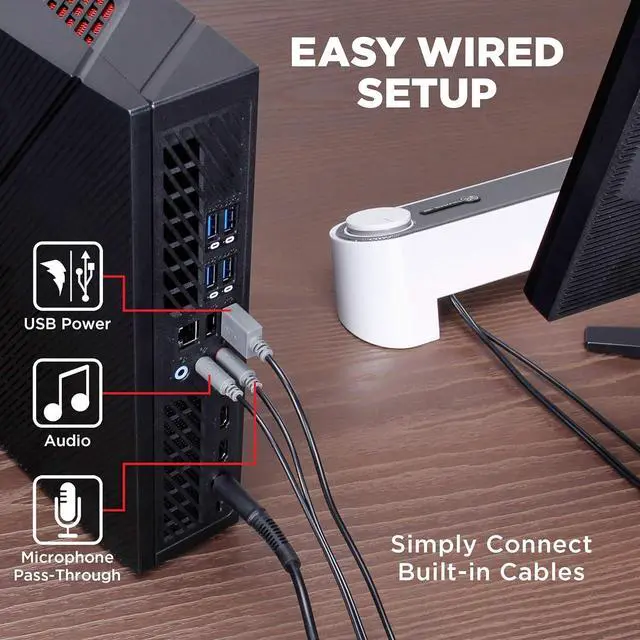 Alt view image 4 of 7 - GOgroove Computer Speaker Mini Soundbar - USB Powered PC Sound Bar with Easy Setup Wired AUX, Stereo Audio, Microphone Port, Volume Control Knob, Under Monitor Design for Desktop (White)