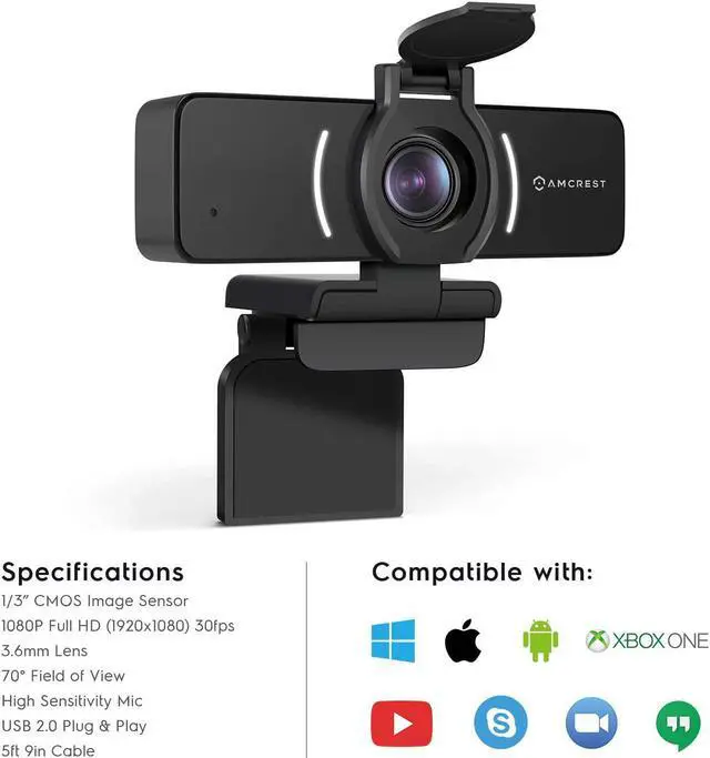 Alt view image 6 of 7 - Amcrest 1080P Webcam with Microphone & Privacy Cover, Web Cam USB Camera, Computer HD Streaming Webcam for PC Desktop & Laptop w/Mic, Wide Angle Lens & Large Sensor for Superior Low Light (AWC205)
