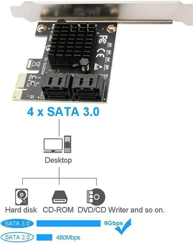 Alt view image 2 of 7 - Ziyituod SATA Card,PCIE 3.0, 4 Port with 4 SATA Cables, 6 Gbps SATA Controller PCI Express Expression Card with Low Profile Bracket, Boot as System Disk, Non Raid, Support 4 SATA 3.0 Devices