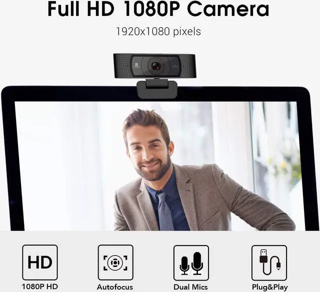 Alt view image 2 of 6 - HD Webcam 1080P with Microphone & Cover Slide, 928A Pro USB Computer Web Camera Video Cam for Streaming Gaming Conferencing Mac Windows PC Laptop Desktop
