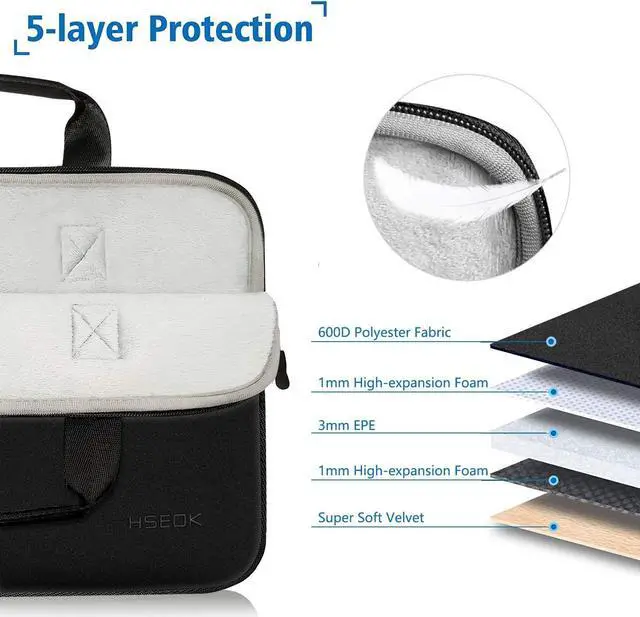 Alt view image 3 of 7 - Hseok 13-14 inches Laptop Sleeve Elastic Neoprene Case, Water Repellent Notebooks Hand Bag with Handle and Small Case,Black