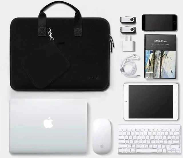 Alt view image 5 of 7 - Hseok 13-14 inches Laptop Sleeve Elastic Neoprene Case, Water Repellent Notebooks Hand Bag with Handle and Small Case,Black