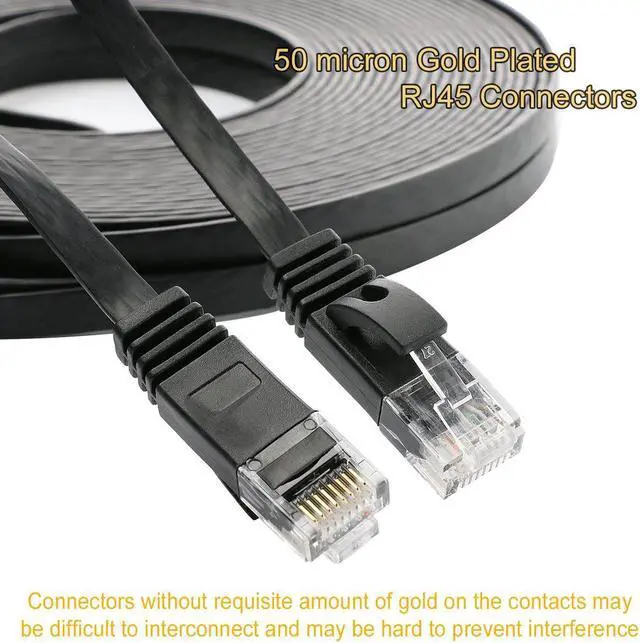 Alt view image 2 of 7 - Cat 6 Ethernet Cable 10 Ft (2Pack), Outdoor&Indoor, 10Gbps Support Cat 7 Network, Heavy Duty Flat Internet LAN Patch Cord, High Speed Weatherproof Cable for Router, Modem, Xbox, PS4, Switch, Black
