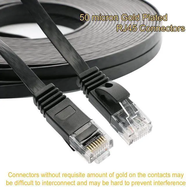 Alt view image 2 of 7 - Cat 6 Ethernet Cable 15 Ft (2Pack), Outdoor&Indoor, 10Gbps Support Cat 7 Network, Heavy Duty Flat Internet LAN Patch Cord, High Speed Weatherproof Cable for Router, Modem, Xbox, PS4, Switch, Black