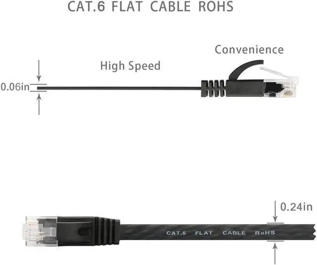 Alt view image 4 of 7 - Cat 6 Ethernet Cable 10 Ft (2Pack), Outdoor&Indoor, 10Gbps Support Cat 7 Network, Heavy Duty Flat Internet LAN Patch Cord, High Speed Weatherproof Cable for Router, Modem, Xbox, PS4, Switch, Black