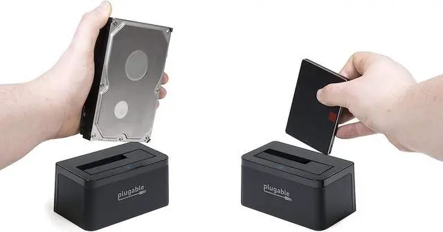 Alt view image 2 of 6 - Plugable USB 3.1 Gen 2 10Gbps SATA Upright Hard Drive Dock and SSD Dock (Includes Both USB-C and USB 3.0 Cables, Supports 10TB+ Drives).