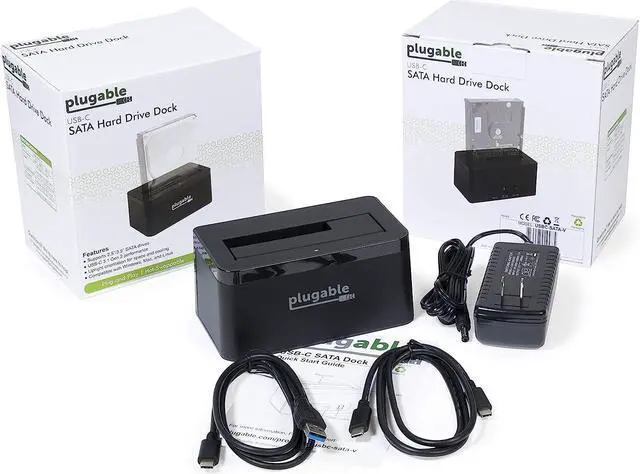 Alt view image 5 of 6 - Plugable USB 3.1 Gen 2 10Gbps SATA Upright Hard Drive Dock and SSD Dock (Includes Both USB-C and USB 3.0 Cables, Supports 10TB+ Drives).