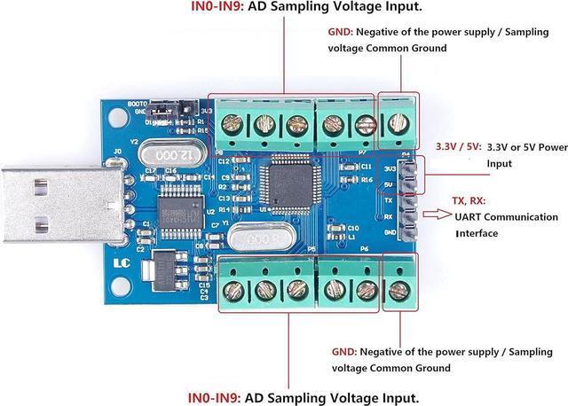 Alt view image 2 of 7 - USB 10-Channel 12-Bit AD Data Acquisition Module STM32 UART Communication USB to Serial Chip CH340 ADC Module