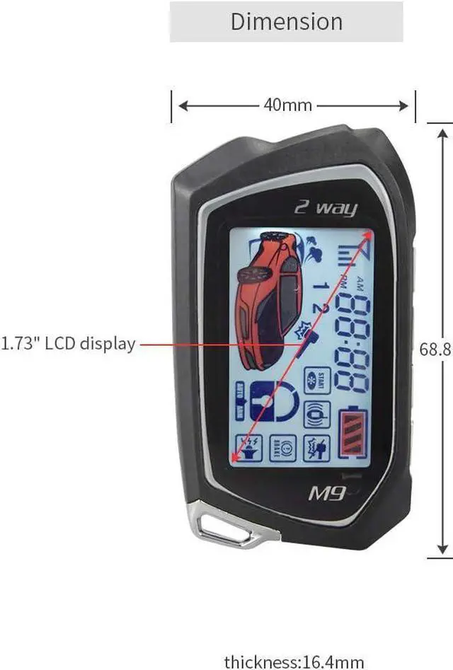 Alt view image 3 of 7 - EC201-M9 2 Way Car Alarm System with 1.73 inch Big LCD Pager Display Remote Starter Turbo Timer Mode Shock Warning DC12V
