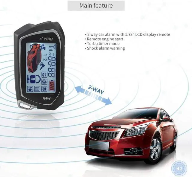 Alt view image 5 of 7 - EC201-M9 2 Way Car Alarm System with 1.73 inch Big LCD Pager Display Remote Starter Turbo Timer Mode Shock Warning DC12V