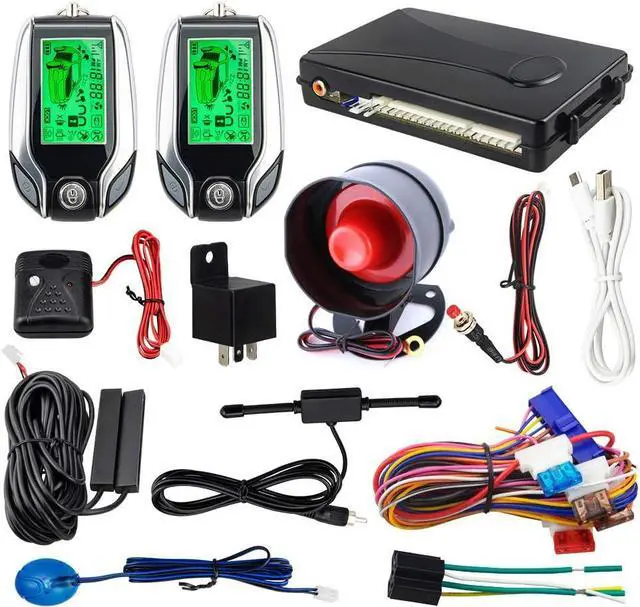 Main image of EC204 2 Way car Alarm System with PKE Passive keyless Entry, Rechargeable LCD Pager Display & Remote Trunk Release, Shock Warning DC12V