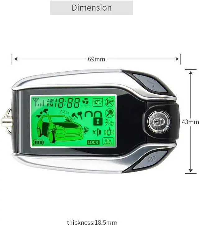 Alt view image 2 of 7 - EC204 2 Way car Alarm System with PKE Passive keyless Entry, Rechargeable LCD Pager Display & Remote Trunk Release, Shock Warning DC12V