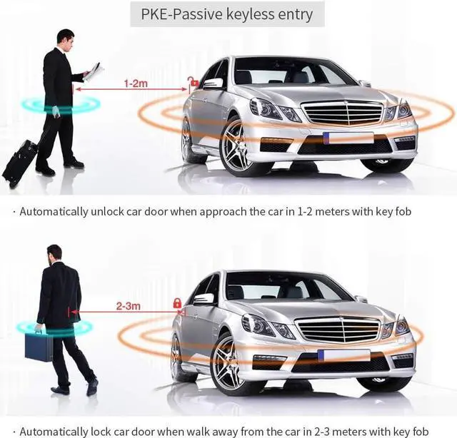Alt view image 5 of 7 - EC204 2 Way car Alarm System with PKE Passive keyless Entry, Rechargeable LCD Pager Display & Remote Trunk Release, Shock Warning DC12V