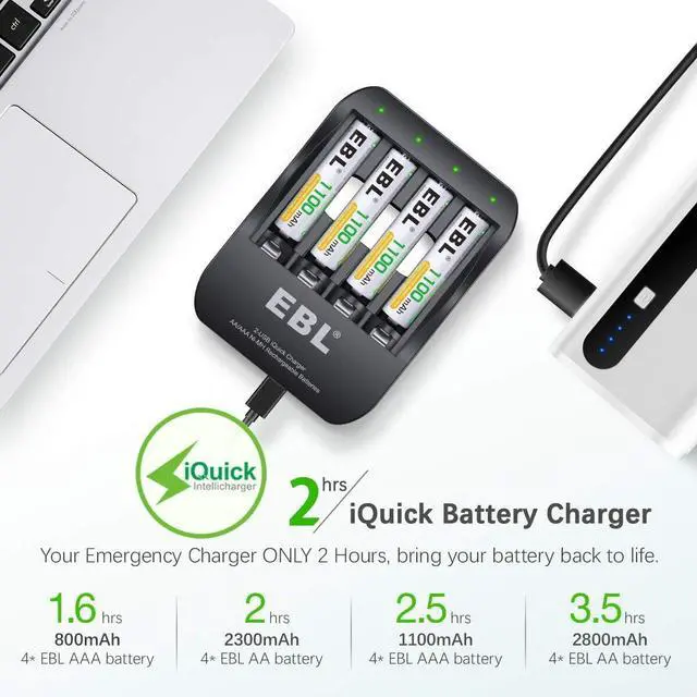 Alt view image 3 of 7 - EBL Black Batteries Box Include : Rechargeable 8 AA Batteries + 4 AAA Batteries + 40Min iQuick Battery Charger and 2Pcs C/D Converters with Battery Storage Organizer