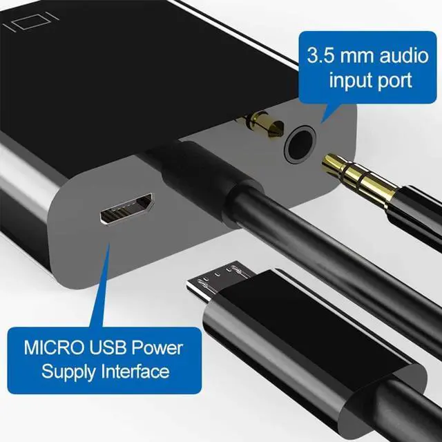 Alt view image 2 of 7 - HDMI to VGA Adapter HDMI-VGA 1080P Converter with 3.5mm Audio Jack and USB Power Supply for HDMI Laptop PC PS4 Blue Ray Player Raspberry Pi Xbox to VGA Monitor Projector and More