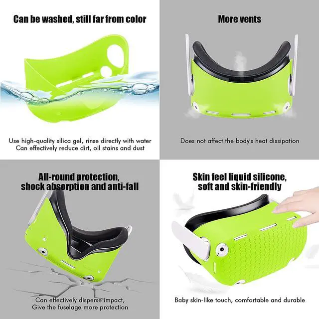 Alt view image 5 of 5 - for Oculus Quest 2 Accessories, Quest 2 VR Silicone face Cover, VR Shell Cover,Quest 2 Touch Controller Grip Cover,Protective Lens Cover,Disposable Eye Cover. (Green)