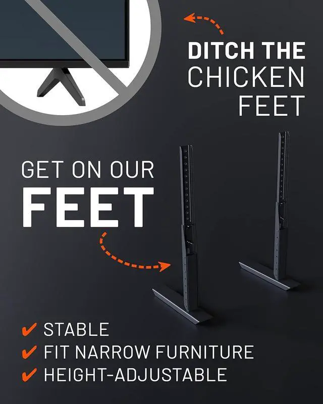 Alt view image 2 of 7 - Universal Large Stand - Height Adjustable Base for TVs Up to 77" - Wobble-Free Replacement Stand Works w/Any TV Including Vizio, TCL, Samsung & More - Flat Design Compatible w/Soundbars