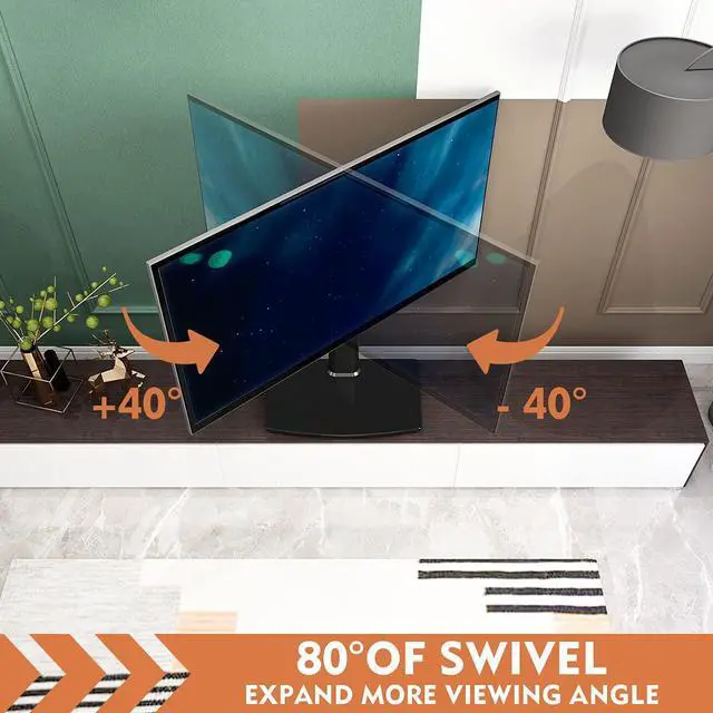 Alt view image 3 of 7 - Universal Swivel/Table Top TV Stand 27 to 60 inch TVs 80 Degree Swivel, 4 Level Height Adjustable, Heavy Duty Tempered Glass Base, Holds up to 99lbs Screens, HT04B-001