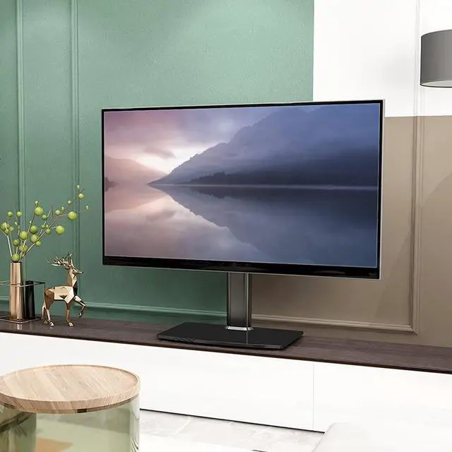 Alt view image 2 of 7 - Universal Swivel/Table Top TV Stand 27 to 60 inch TVs 80 Degree Swivel, 4 Level Height Adjustable, Heavy Duty Tempered Glass Base, Holds up to 99lbs Screens, HT04B-001