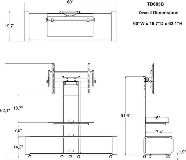 Alt view image 4 of 4 - TransDeco TV Stand For 35-85" TV , Dark Oak/Black