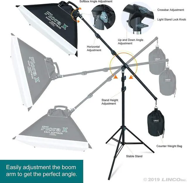 Alt view image 4 of 7 - LINCO Lincostore 2000 Watt Photo Studio Lighting Kit with 3 Color Muslin Backdrop Stand Photography Flora X Fluorescent 4-Socket Light Bank and Auto Pop-Up Softbox - Only Takes 3 Seconds to Set-up
