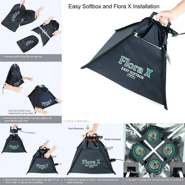 Alt view image 6 of 7 - LINCO Lincostore 2000 Watt Photo Studio Lighting Kit with 3 Color Muslin Backdrop Stand Photography Flora X Fluorescent 4-Socket Light Bank and Auto Pop-Up Softbox - Only Takes 3 Seconds to Set-up