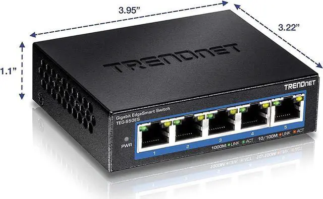 Alt view image 5 of 7 - TRENDnet 5-Port Gigabit EdgeSmart Switch, TEG-S50ES, 5 x Gigabit Ports, 10Gbps Switch Capacity, Ethernet Splitter, Managed Smart Gigabit Switch, Metal, Fanless, Lifetime Protection, Black