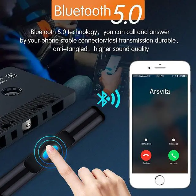 Alt view image 3 of 7 - Arsvita Car Audio Bluetooth Cassette Receiver Tape Player Bluetooth 5.0 Cassette Aux Adapter