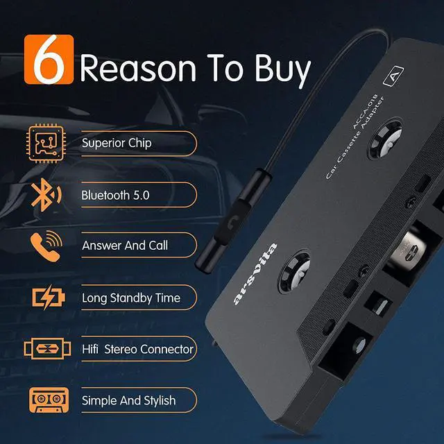 Alt view image 2 of 7 - Arsvita Car Audio Bluetooth Cassette Receiver Tape Player Bluetooth 5.0 Cassette Aux Adapter