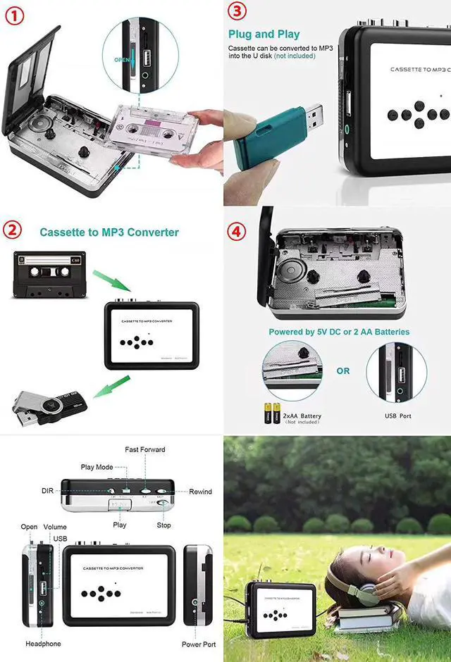 Alt view image 6 of 7 - Cassette Tape Player Record Tape to MP3 Digital Converter USB Cassette Capture Save to USB Flash Drive Directly No Need Computer