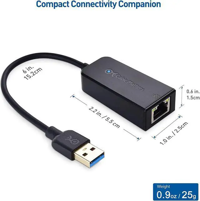 Alt view image 7 of 7 - Cable Matters USB to Ethernet Adapter (USB 3.0 to Ethernet, USB 3 to Ethernet, USB to Gigabit Ethernet, USB to RJ45) Supporting 10/100/1000 Mbps Ethernet Network in Black