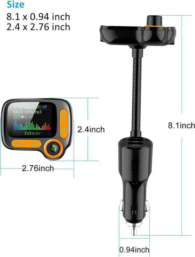 Alt view image 6 of 7 - TSNAM Bluetooth FM Transmitter Car Adapter,Support Wireless Handsfree Call and MP3 Music/APP Audio Play,1.8" Color Screen,3 USB Charger,3.5mm AUX Port,Compatible with iPhone,iPad,Samsung and More