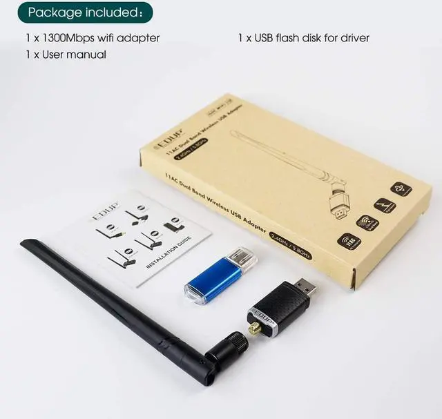 Alt view image 7 of 7 - EDUP USB 3.0 Wi-Fi Adapter AC1300Mbps WiFi Dongle 802.11 ac Wireless Network Adapter with Dual Band 2.4GHz/ 5.8GHz 5dBi Antenna for Desktop Windows XP/Vista / 7/8.1/10 / Mac 10. 6-10.14. 6