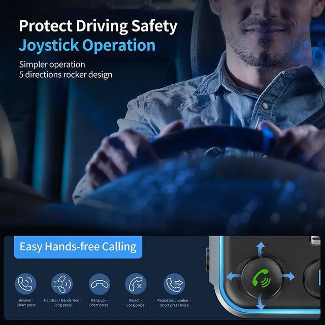 Alt view image 2 of 7 - UNBREAKcable Bluetooth 5.3 FM Transmitter for Car, [PD 20W + QC 3.0] [Stronger Microphone & HiFi Bass Sound] Cigarette Lighter Radio Music Adapter Charger, Supports Hands-Free Siri Google Assistant