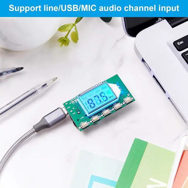 Alt view image 5 of 6 - 2 Pieces Digital FM Transmitter Module Stereo FM Transmitter DSP PLL 76.0-108.0MHz Stereo Frequency Modulation with LCD Display Line/USB/Mic Input, DC 3.0V - 5.0V