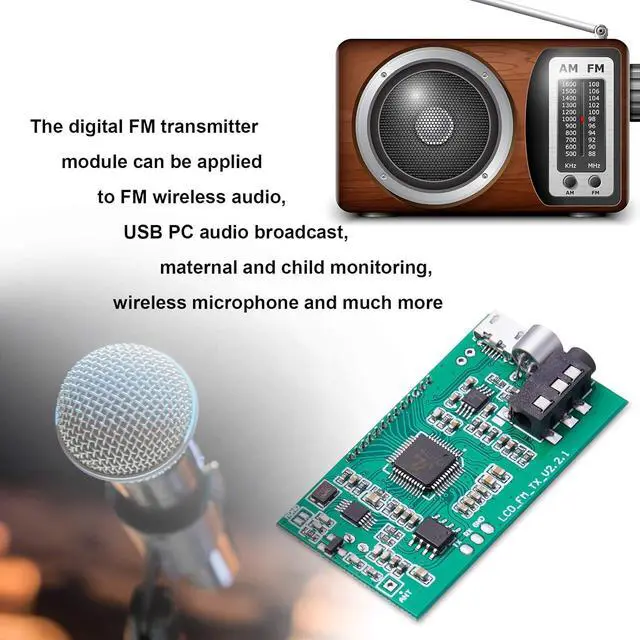 Alt view image 6 of 6 - 2 Pieces Digital FM Transmitter Module Stereo FM Transmitter DSP PLL 76.0-108.0MHz Stereo Frequency Modulation with LCD Display Line/USB/Mic Input, DC 3.0V - 5.0V