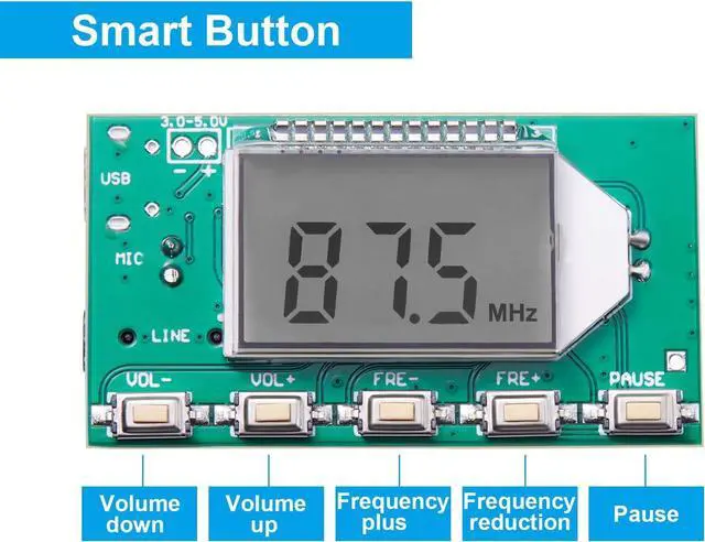 Alt view image 4 of 6 - 2 Pieces Digital FM Transmitter Module Stereo FM Transmitter DSP PLL 76.0-108.0MHz Stereo Frequency Modulation with LCD Display Line/USB/Mic Input, DC 3.0V - 5.0V