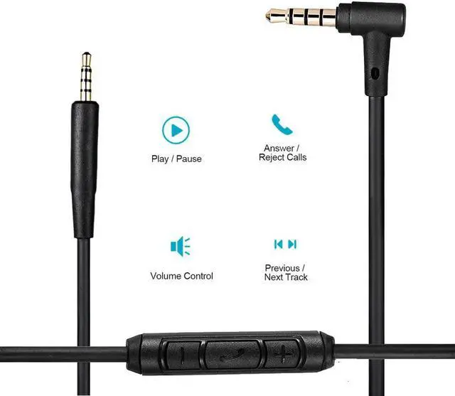 Alt view image 2 of 6 - Replacement Aux Extension Cable Cord Wire for  QuietComfort QC25 QC35 Sound Link SoundTrue On Ear Headphones with in Line Mic Volume Control (Black)