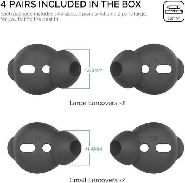 Alt view image 2 of 7 - AhaStyle 4 Pairs AirPods Ear Tips Silicone Earbuds Cover Compatible with AirPods (2 Pair Large & 2 Pairs Small Black)